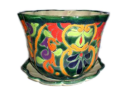Talavera 8-inch Hand-Painted Decorative Pot with Saucer - Indoor & Outdoor