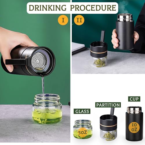 Moyufoby Classic Black Glass Travel Tea Mug with Infuser 15oz