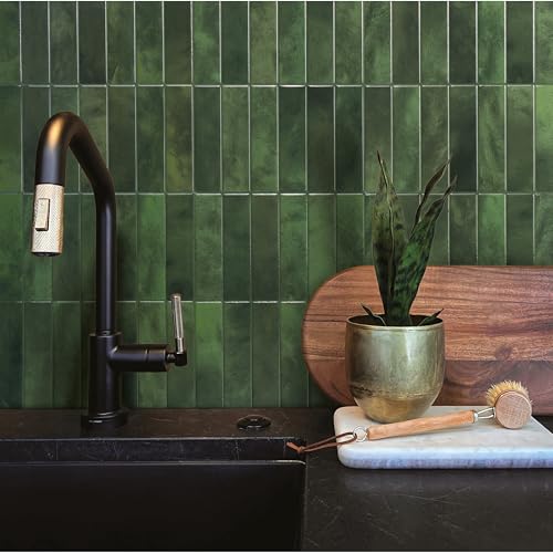 Peel and Stick Backsplash Tiles, Forest Green Glossy Wall Tiles, 5 Pack