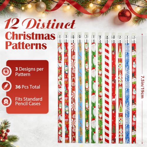 Kesote Christmas Pencils with Erasers – Pack of 36 Assorted Holiday Party Favors