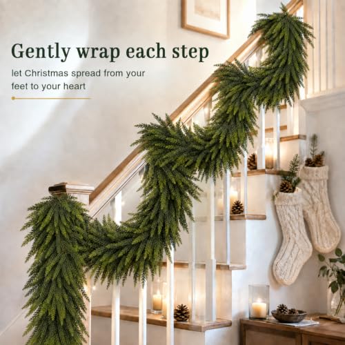 9Ft Norfolk Pine Garland for Mantle & Holiday Decor - Winter Wreath, Indoor & Outdoor