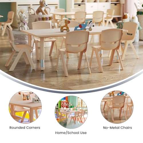 Kids Activity Table Set with 6 Chairs - Natural Finish, Adjustable Height