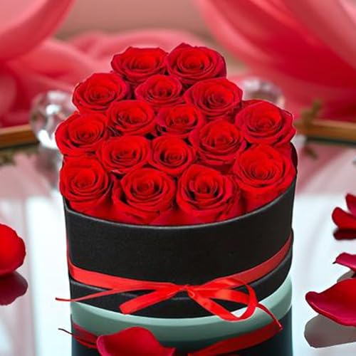 ENJOYPRO 16 Preserved Real Roses in Heart-Shaped Gift Box for Valentine's Day