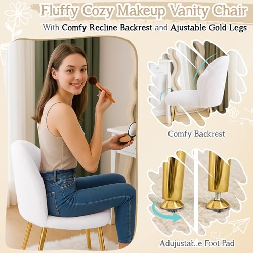 Plush Vanity Chair with Backrest and Pillow for Makeup Desk