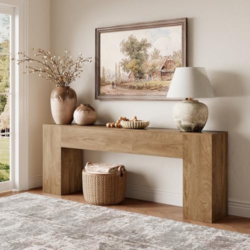 86-Inch Extra Long Console Table, Natural Oak Farmhouse Sofa Table