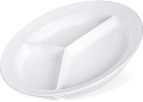 Carlisle FoodService Products Kingline Divided Plate Deep Compartment Plate with 3 Compartments for Home and Restaurant, Melamine, 8.75 Inches, White, (Pack of 12), Large