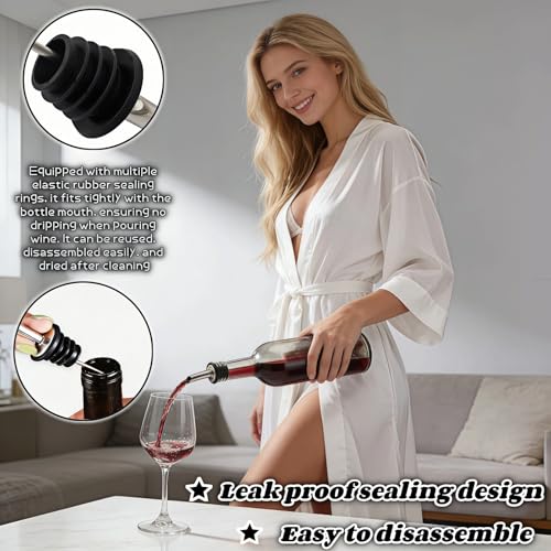 4-Pack Stainless Steel Wine & Oil Pourer Set - Drip-Free Spouts & Dust Caps