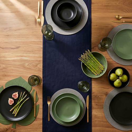 Solino Home Navy Linen Table Runner 14x90 Inches - 100% European Flax, Handmade