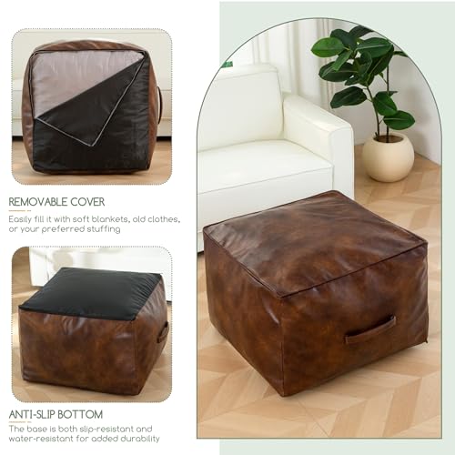Square PU Leather Pouf Ottoman - 20x14 Inch Footrest Foot Stool