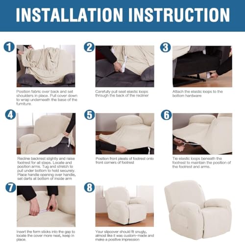 Super Stretch Recliner Cover - Non-Slip, Soft Jacquard, Ivory