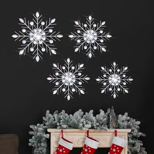 Hicarer 4-Pack Silver Metal Snowflake Wall Decor, 20/25/30 cm Christmas Hanging Art