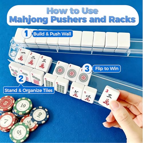 17.5-Inch Mahjong Racks with Pushers, Set of 4 Clear Tile Holders