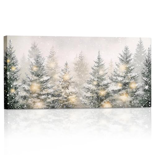 SVFGHGGN Neutral Winter Large Christmas Pine Tree Wall Art - 40x20 Inches Canvas Decor