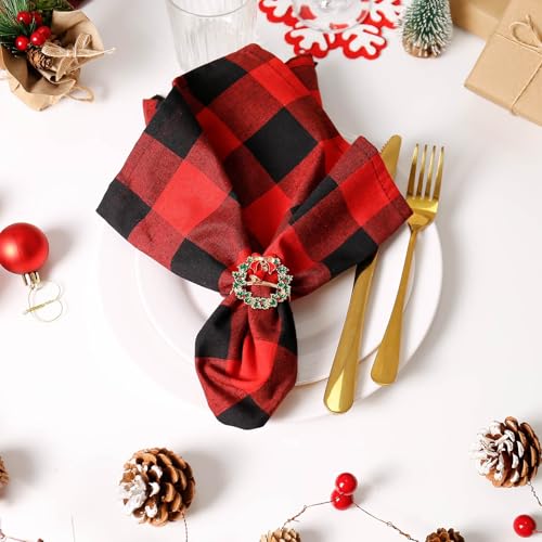 Christmas Wreath Napkin Rings Set of 6 – Xmas Wreath Metal Napkin Holders for Holiday Tables