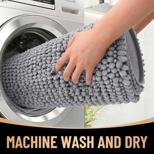 OLANLY Thick Chenille Bath Mat 30x20 Soft Absorbent Grey