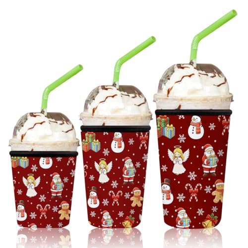 Roneenz Angel1 Reusable Neoprene Coffee Sleeve 3-Pack - Festive Holiday Drink Insulators for 16-32oz Cups