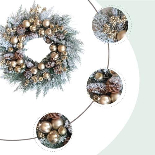 CIR OASES 24 Inch Artificial Christmas Wreath with Pine Needles & Gold Accents