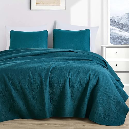 Chezmoi Collection Luca 3-Piece Oversized Queen Bedspread Set - Teal Quilt