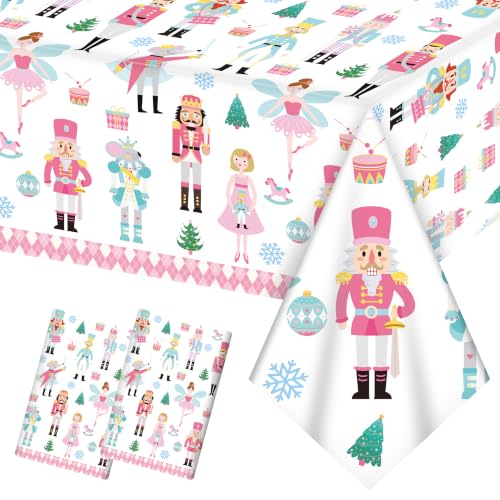 Pink Nutcracker Christmas Tablecloth Set - 2 Pieces for Holiday & Ballet Parties