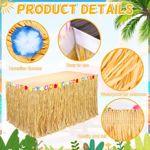 2-Pack Grass Table Skirt for Luau Hawaiian Party Decorations 53.2 x 29.5 Inch