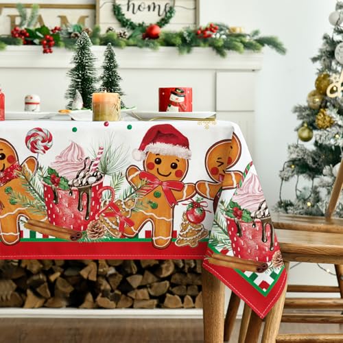 Horaldaily Christmas Tablecloth 60x60 Inch Square - Gingerbread Man, White/Red