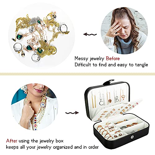 Small Travel Jewelry Organizer Box, Portable PU Leather Case for Jewelry