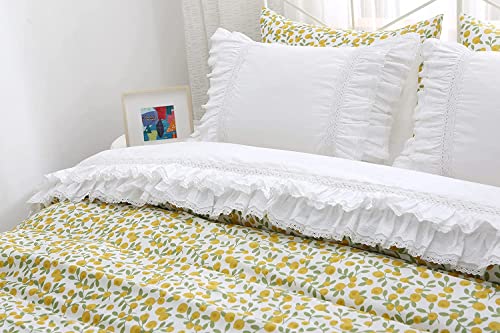 White Ruffled Lace Flat Sheet - 100% Cotton Twin/Twin XL Bed Top Sheet