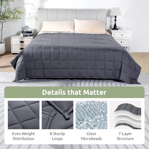 Cooling Weighted Blanket for Adults - Queen Size 60"x80" 20 lbs, Soft Cotton, Breathable, Washable, Dark Grey