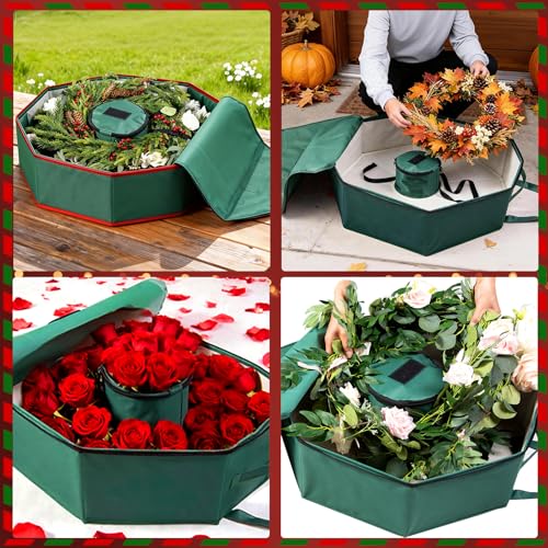 24 Inch Hard Shell Christmas Wreath Storage Bag with Pouch