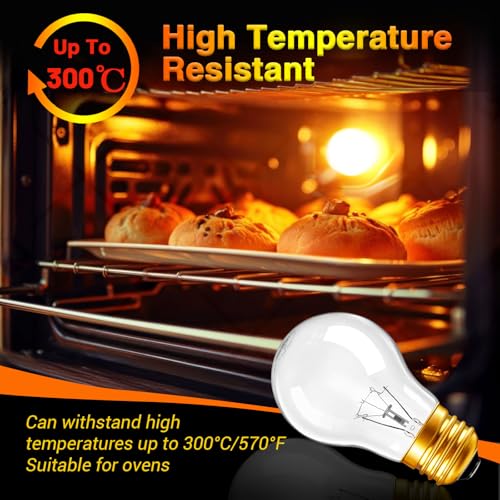 A15 Oven Light Bulb 40W E26 Base, Heat Resistant Appliance Bulb