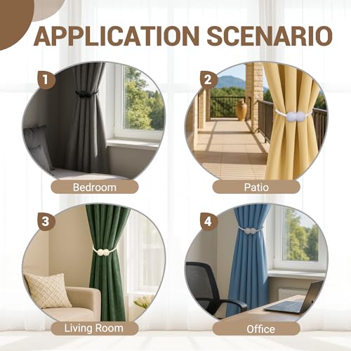 Magnetic Curtain Tiebacks - 2 Pack No-Drill Decorative Drape Clips (Black)