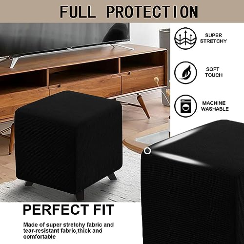 Small Black Stretch Ottoman Cover for Cube Footrest - Jacquard Protector