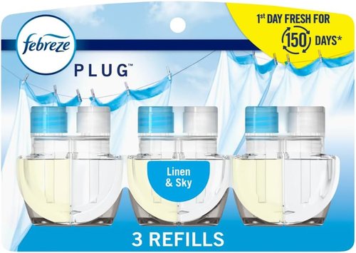 Febreze Plug-In Air Freshener Refill - Odor-Fighting Linen & Sky Scent | Long-Lasting 0.87oz, 3 Count