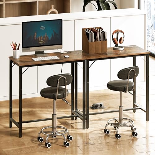 Narrow Bar Table with Charging Station, Rustic Pub Table with USB Ports