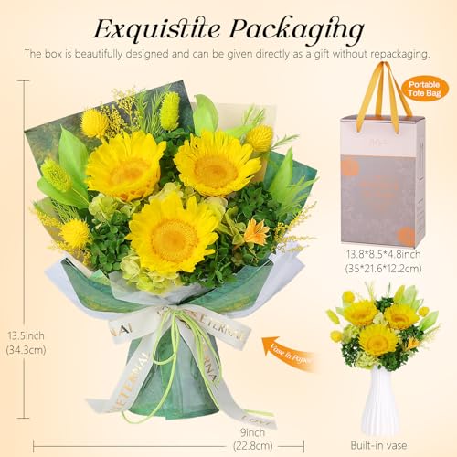 Preserved Sunflower Bouquet with Vase – Eternal Flowers Gift Set