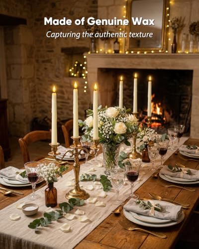 Ivory 24 Pcs Real Wax Flameless Taper Candles with Remote Control Timer