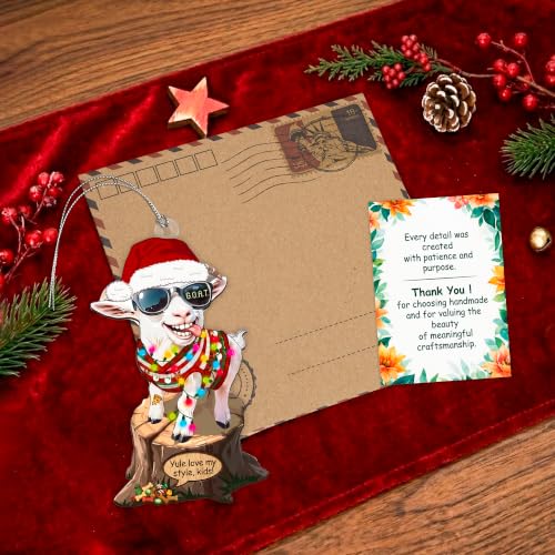 NELXI Funny Goat Christmas Ornament 2026 - Unique Acrylic Hanging Decor, Santa Hat, Festive Sweater, Farmhouse Style, Gift for Goat Lovers, 3.3