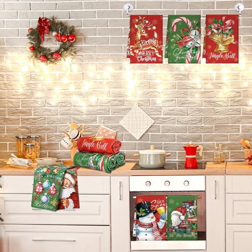 VitalCozy Exquisite Style 12-Pack Christmas Dish Towels Red & Green Winter Kitchen Decor