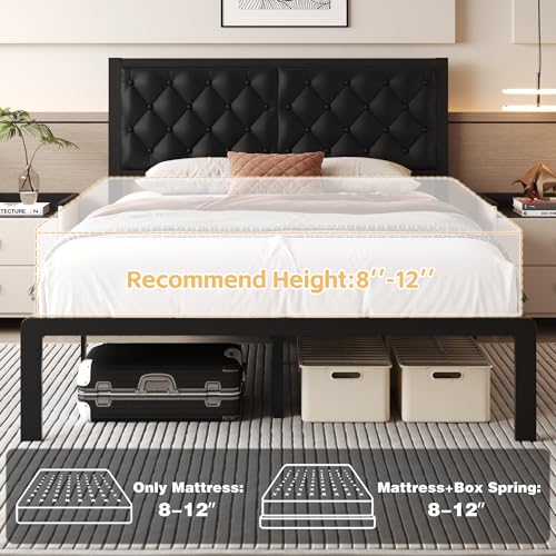 Queen Size Upholstered Platform Bed Frame with Headboard and Storage