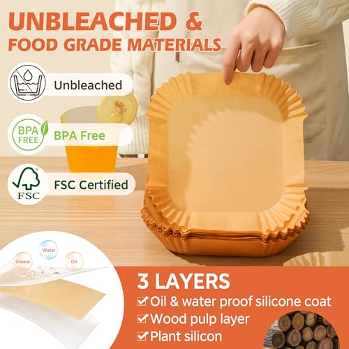 150Pcs 8-Inch Square Air Fryer Disposable Paper Liners, Non-Stick Parchment