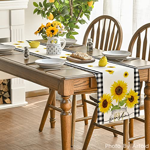 Artoid Mode Buffalo Plaid Sunflower Table Runner 13x72 Inch