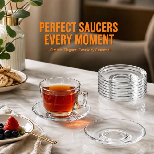 WUWEOT 12 Pack Small Glass Saucers 5.2 Inch Clear Round Coffee Tea Plates
