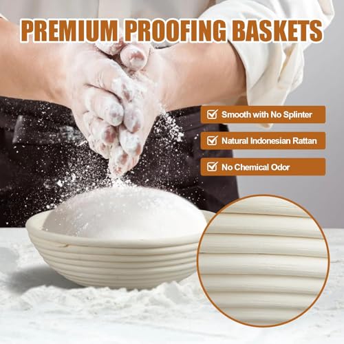 9-Inch Round Rattan Banneton Bread Proofing Basket Set of 2 with Liners