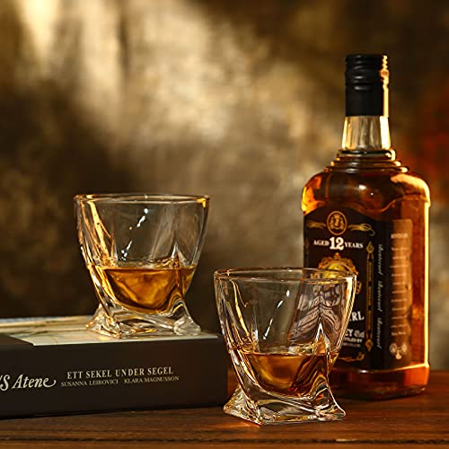 LORSIA Whiskey Rocks Glass Set of 4 with Ice Ball Molds - 11 oz Old Fashioned Glasses for Scotch Bourbon & Cocktails