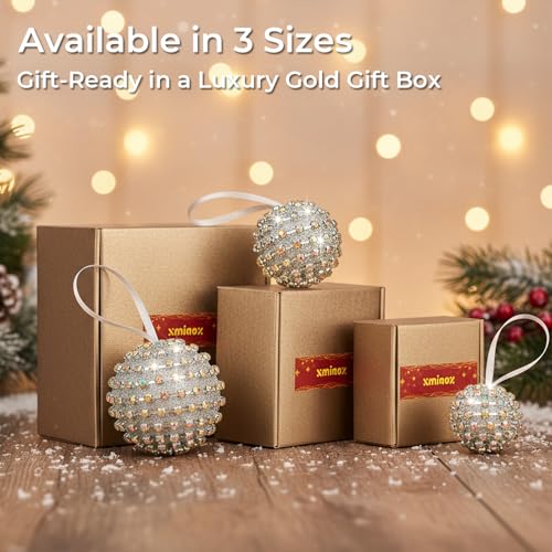 Starlight Silver 4PCS Christmas Ornaments - Iridescent Rhinestone Balls 2.68 Inch