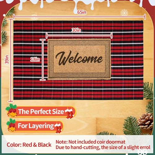 Christmas Red & Black Plaid Rug 3x5 ft Indoor/Outdoor Hand-Woven Cotton Layered Rug