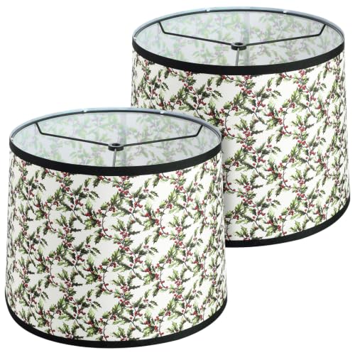 Baquler Mistletoe Christmas Lamp Shades Set 9.84"w x 12.99"h (2 Pack) – Upward Lighting, Mistletoe Pattern