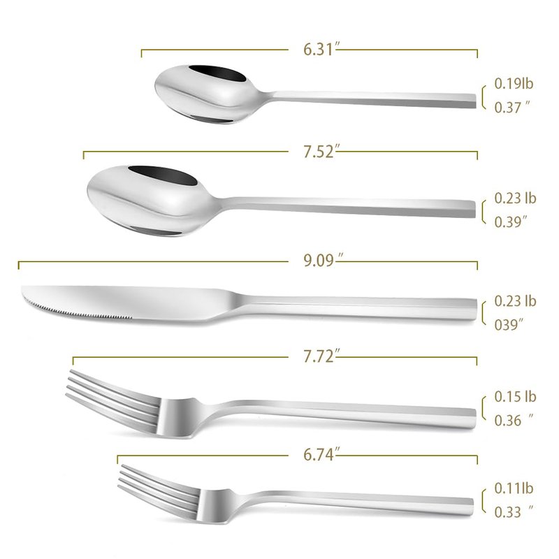 DEACORY Silverware Set Flatware Set Cutlery Set Stainless Steel Hexagon Handle Silver Mirror Finished 20 Pieces Service for 4