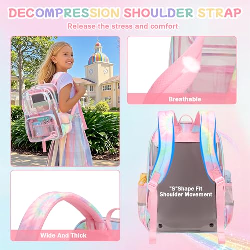 Heavy Duty Clear Backpack for Girls - Pink Transparent School Bookbag