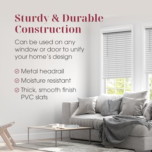 2-Inch Cordless Faux Wood Blinds with Crown Valance, White - 34" W x 60" H